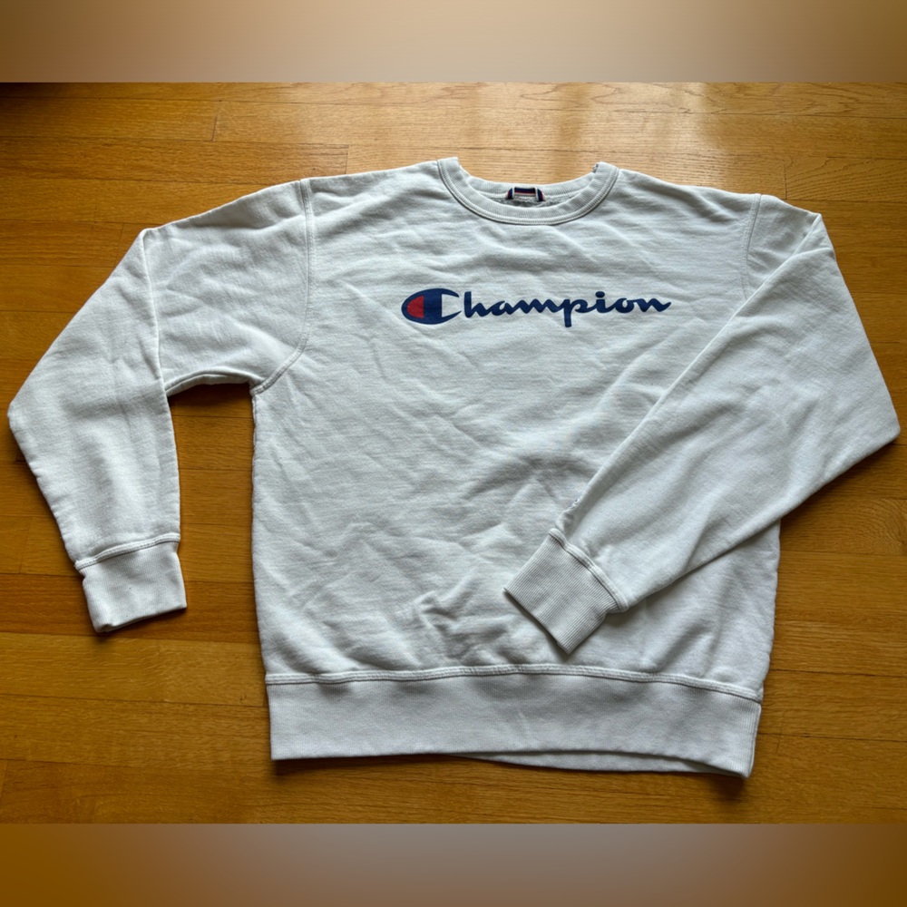 Champion Mens Crew Neck Hoodie Size M - White